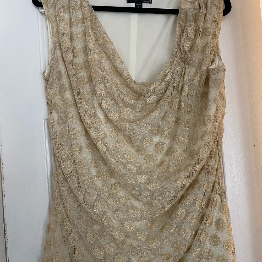 Dress Barn Elegant Gold Polka Dot Dressy Blouse